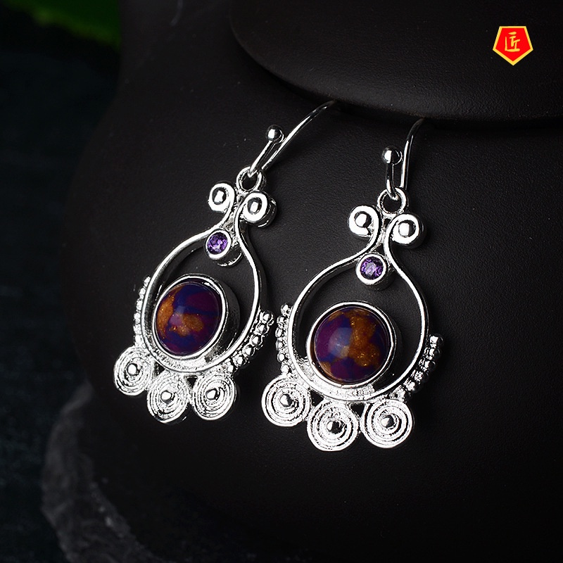 [Ready Stock]Women's Fashion Retro Exotic Rotating Charoite Earrings