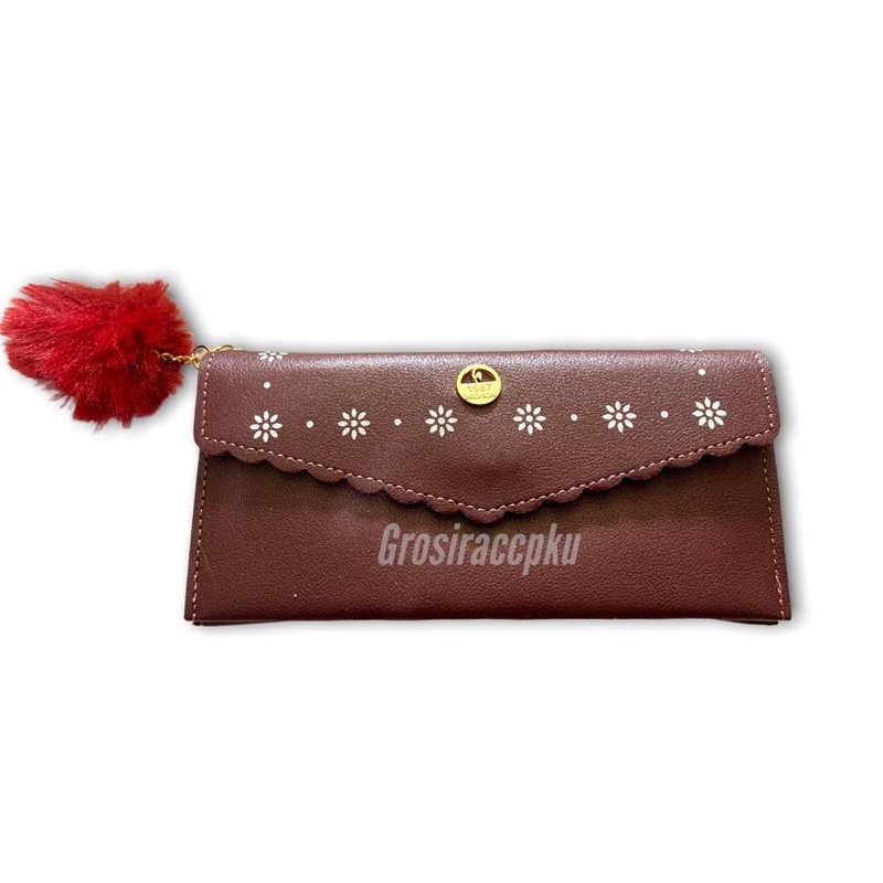 Dompet Wanita Panjang modern + Gantungan Pom pom Satuan murah meriah