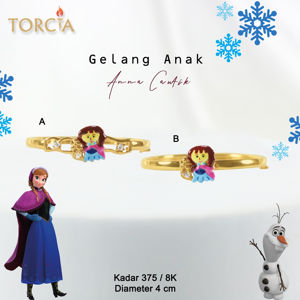 Gelang Emas Asli Bayi dan Anak Frozen Anna Cantik Kadar 375 Torcia