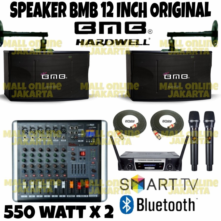 Paket Karaoke BMB 12 INCH Original Power mixer Bluetooth mic Wireless