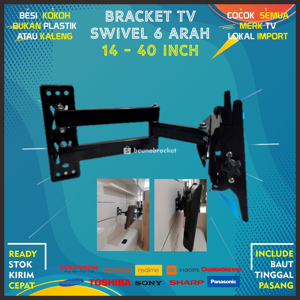 Bracket TV LED LCD 32 40 43 24 21 29 17 14 Inch Dijamin Cocok 14 - 40 In 6 Arah Universal Breket TV Briket TV Braket TV Gantungan TV Tembok Tempelan TV Dinding BB1 Swivel Fasa