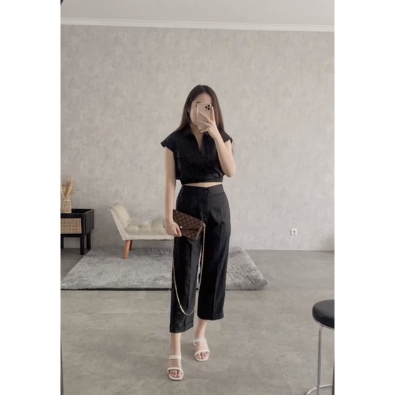 Rose One Set VOL2 (Top+Pants) / Baju Setelan Atasan Bawahan Wanita-Black (VOL2)