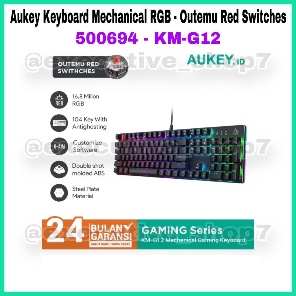 Aukey Keyboard Mechanical RGB - Outemu Red Switches - 500694 - KM-G12