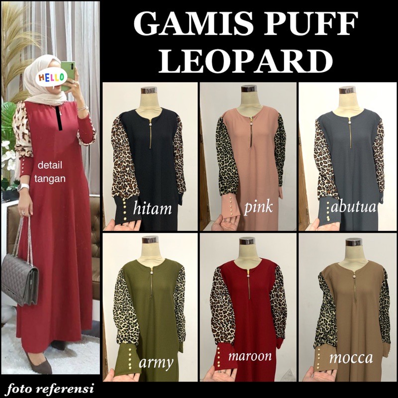 GAMIS PUFF TANGAN LEOPARD KAOS JUMBO XXL BUSUI SLETING TANGAN MUTIARA MACAN MELAR MUSLIM