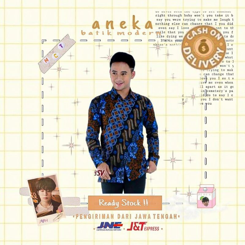 ATASAN KEMEJA BATIK PRIA COWOK PREMIUM KONDANGAN LENGAN PANJANG WARNA BIRU ELEKTRIK DONGKER XXL