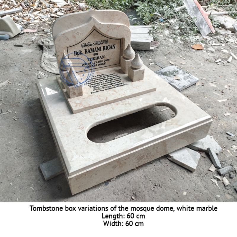 Nisan kijing variasi kubah masjid marmer putih trotol P.60 L.60 dan ongkir area jawa