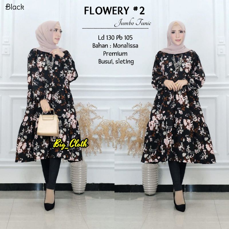 LD 130 CM FLOWERY #2 JUMBO TUNIK MONALISA PREMIUM  TUNIK BUSUI