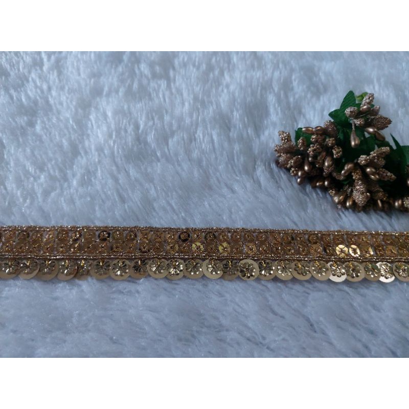 renda india payet bulat bunga benang emas