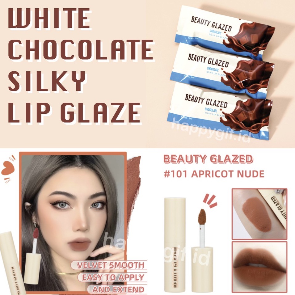 BEAUTY GLAZED Lipstik Liquid Coklat White Chocolate New Silky Lip Glaze Lipstick Matte Smooth  BG002