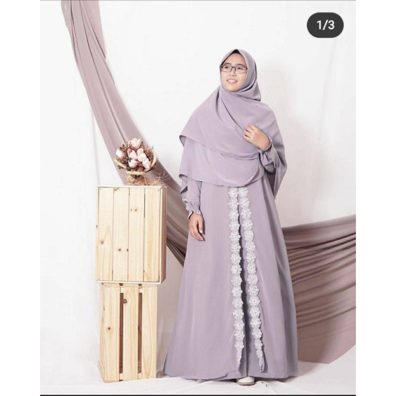 GAMIS SYAWAL SET GREY SET AKAD NIKAH GAUN PENGANTIN SYARI DRESS NIKAH GAMISWALIMAHGAUN WEDDINGBAJU