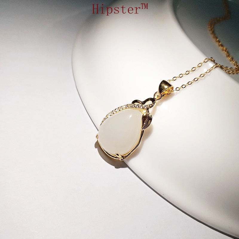 Creative Fashion Hot Sale Natural Hetian White Jade Pendant Gold Necklace