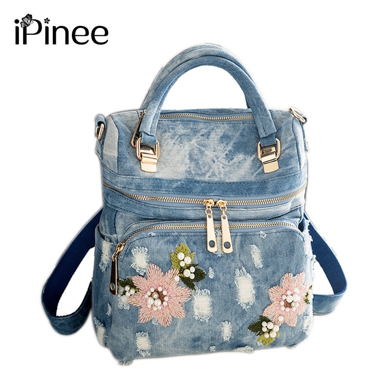 2020 iPinee Fashion Women Backpack High Quality Denim Backpacks for Teenage Girls Female School Shou