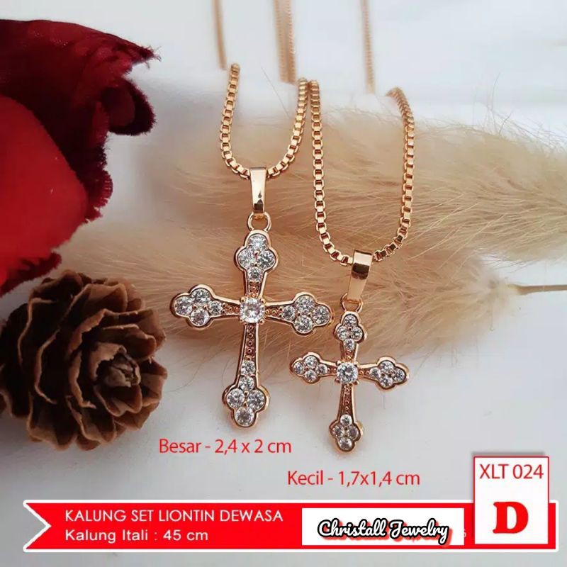 Kalung Salib Titanium Lapis Emas 18K