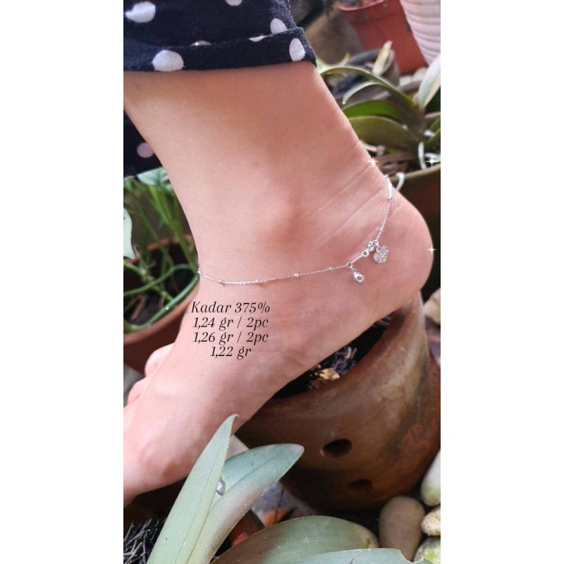 gelang kaki emas putih 375