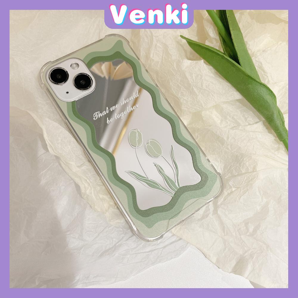 iPhone Case Acrylic Reflective Mirror Airbag Shockproof Protection Camera Green Tulip Flower Compatible with iPhone 11 iPhone 13 Pro Max iPhone 12 Pro Max iPhone 7 Plus iPhone xr