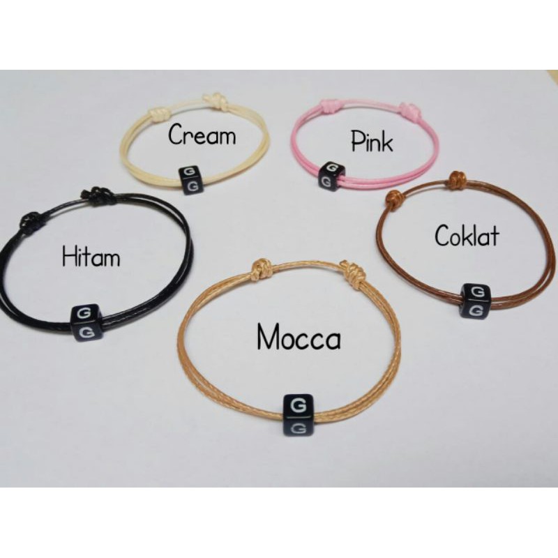Gelang couple inisial / gelang viral / gelang inisial kotak hitam / gelang tali kulit