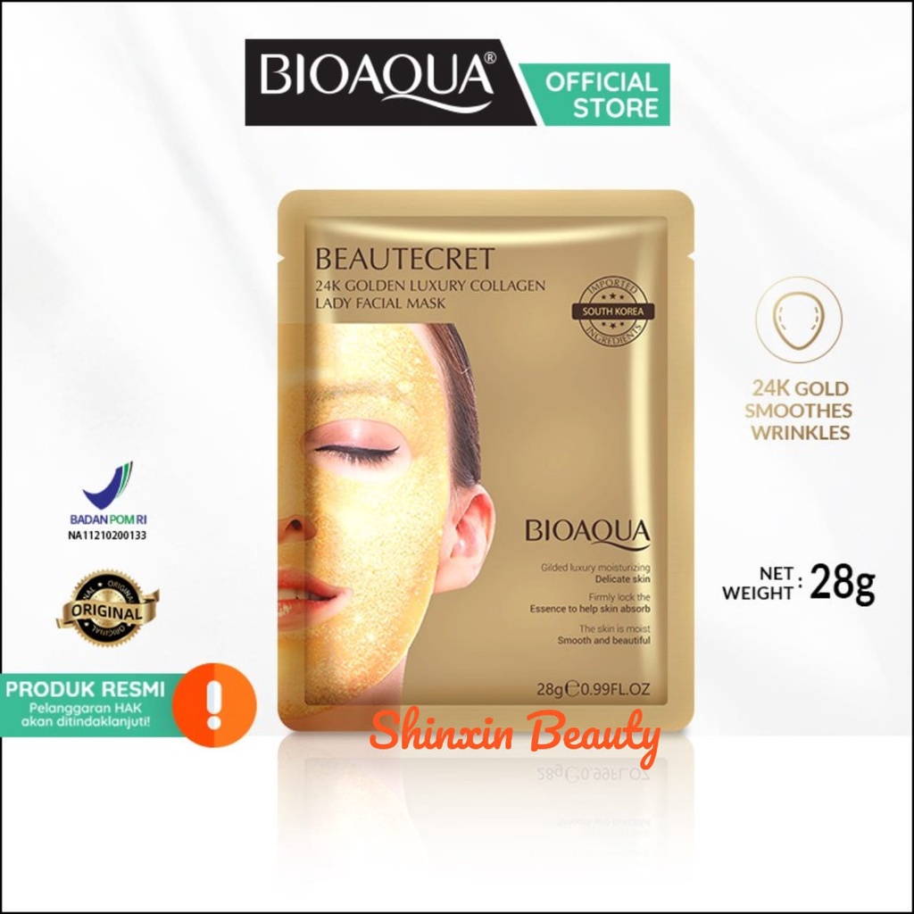 [COD] Bioaqua 24K Golden Luxury Collagen Face Mask 28g Membantu Memperbaiki Keadaan Kulit Area Sekitar Mata