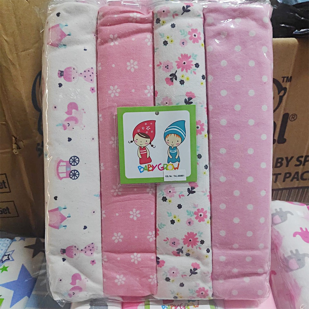 Baby Grow Bedong Bayi Flanel isi 4 Motif Baru 76cmx102cm BabyGrow Selimut Bayi Baru Lahir