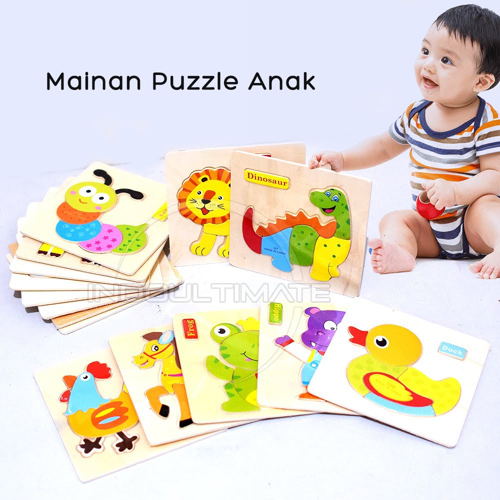 Puzzle Mainan Edukasi Anak Mainan Edukatif Anak Mainan Puzzle Kayu Hewan TO-A12 Puzzle Gambar Hewan