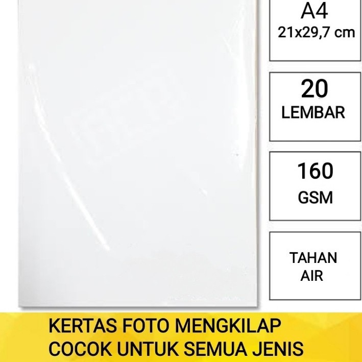 

Kertas foto 160 gsm isi 20 lembar mengkilap/glossy photo paper SINGLE SIDE