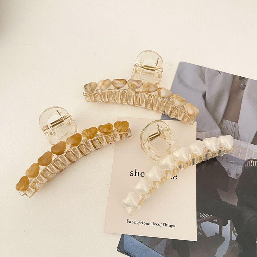 Agustina Wanita Cakar Rambut Hiasan Kepala Vintage Mutiara Hati Ukuran Besar Akrilik Korea Ponytail Holder