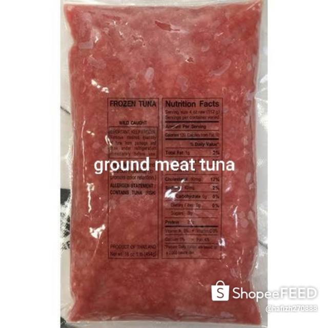 

- ground meat tuna 500gr/pax harga 35k/500gr