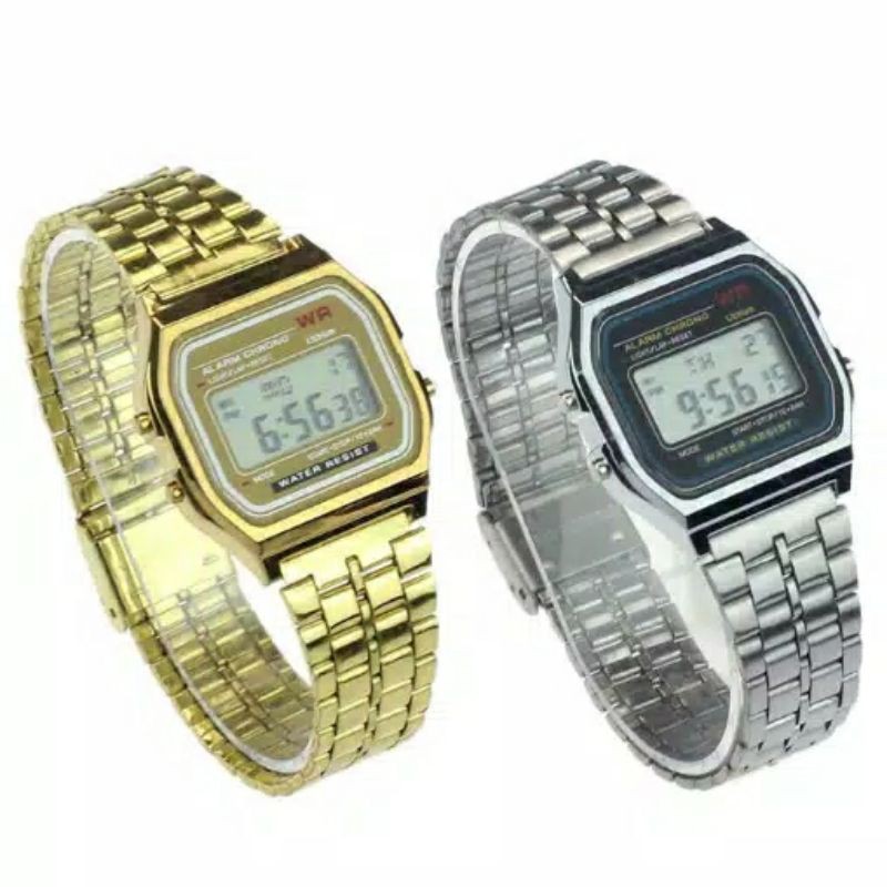 Jam Tangan Wanita Digital Rantai Emas dan Silver