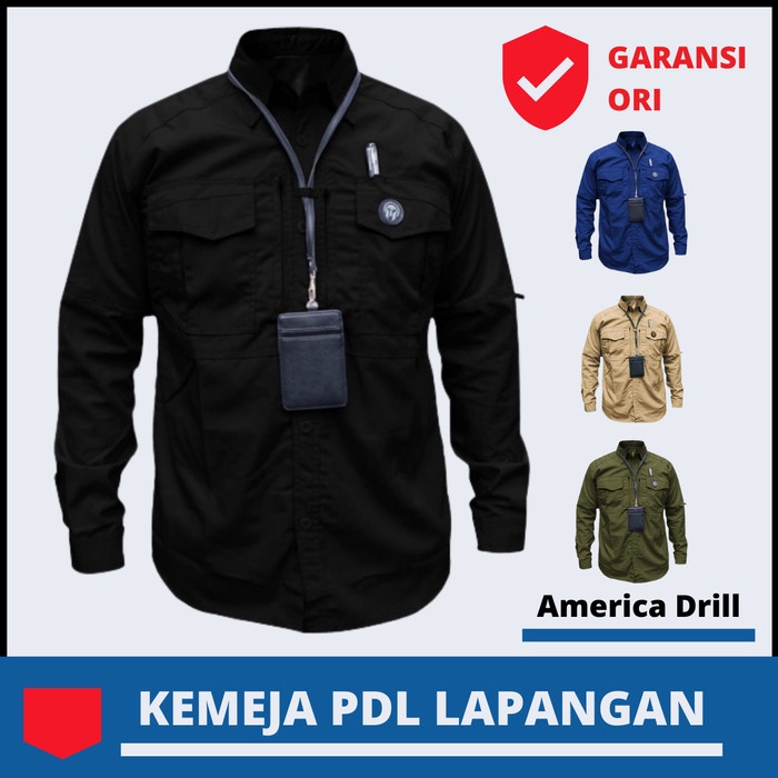 Kemeja PDL Lapangan Tactical Lengan Panjang Baju Pdh Kerja Outdoor - Hitam, S