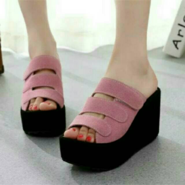 sandal wedges tali strip 3 jepit fanta