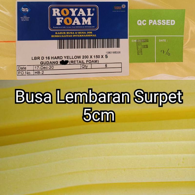 Busa Royal Foam lembaran Tebal 5cm 150x200cm Busa Surpet/Kasur Yellow/Kuning Busa 50mm