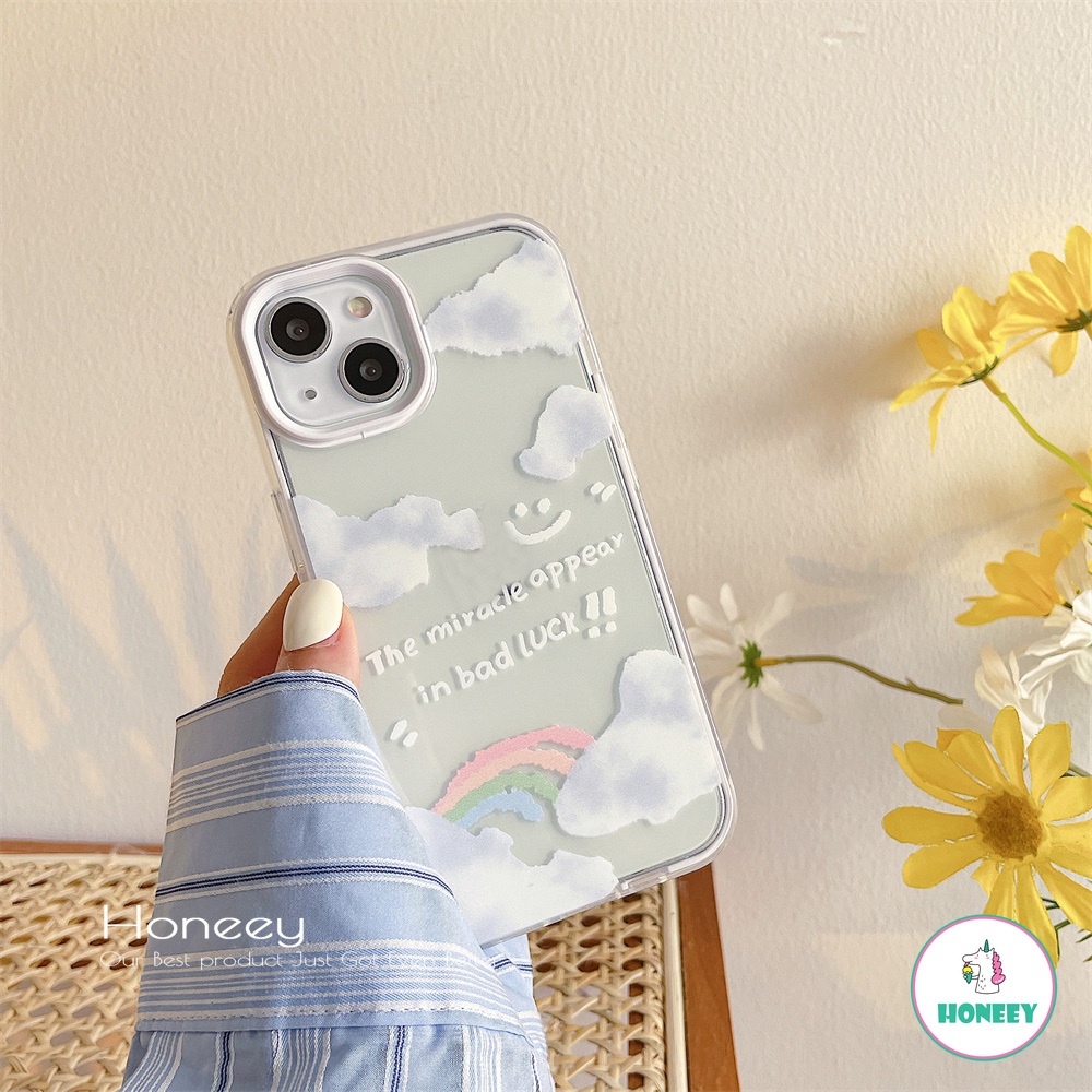 Casing Soft Case TPU Motif Awan + Pelangi Untuk IPhone 14 11 Pro Max 8 7 Plus X XS XR 13 12