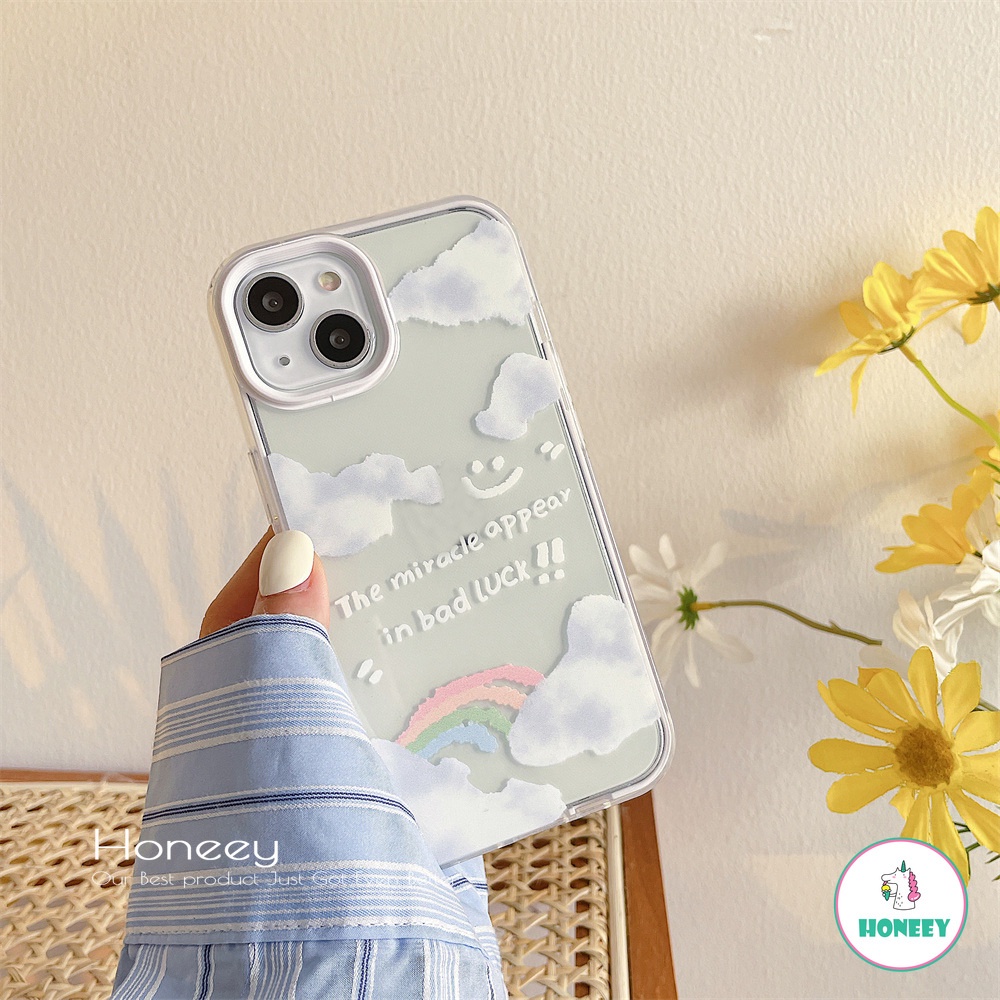 Casing Soft Case TPU Motif Awan + Pelangi Untuk IPhone 14 11 Pro Max 8 7 Plus X XS XR 13 12