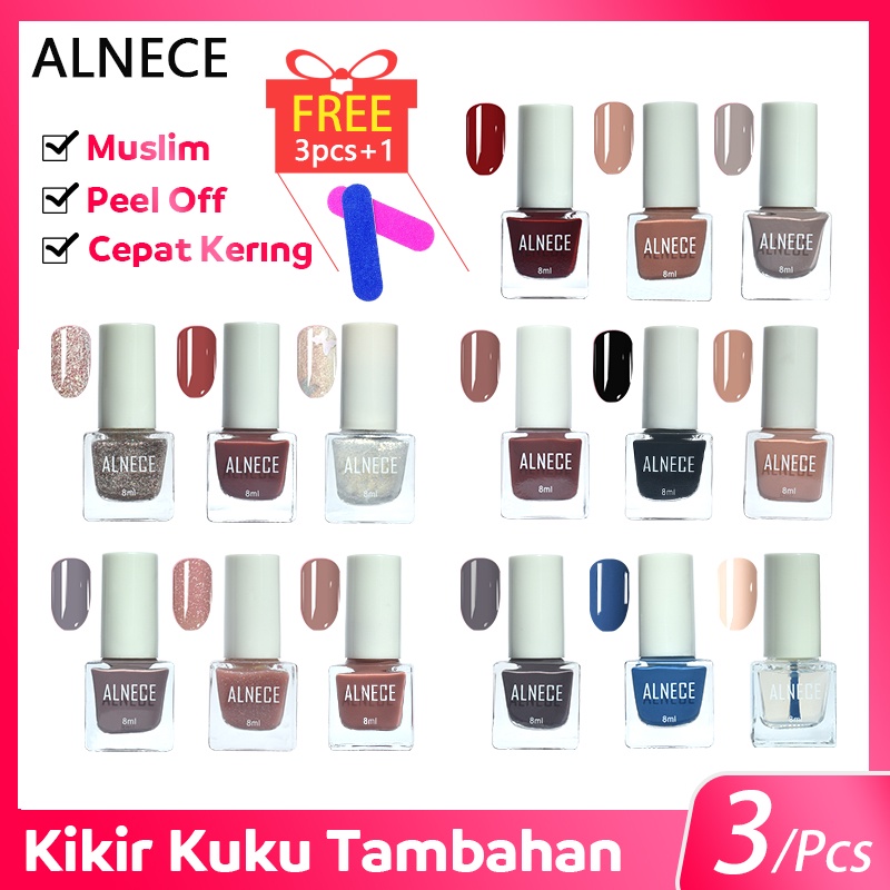 （COD）ALNECE 【Bisa Sholat✔️】 3 Buah Set Kutek Ready Color/Kutek Peel off/Kutek Halal/Kutek Implora