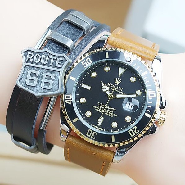 JAM TANGAN PRIA ROLEX KULIT+GELANG TERBARU TY1148