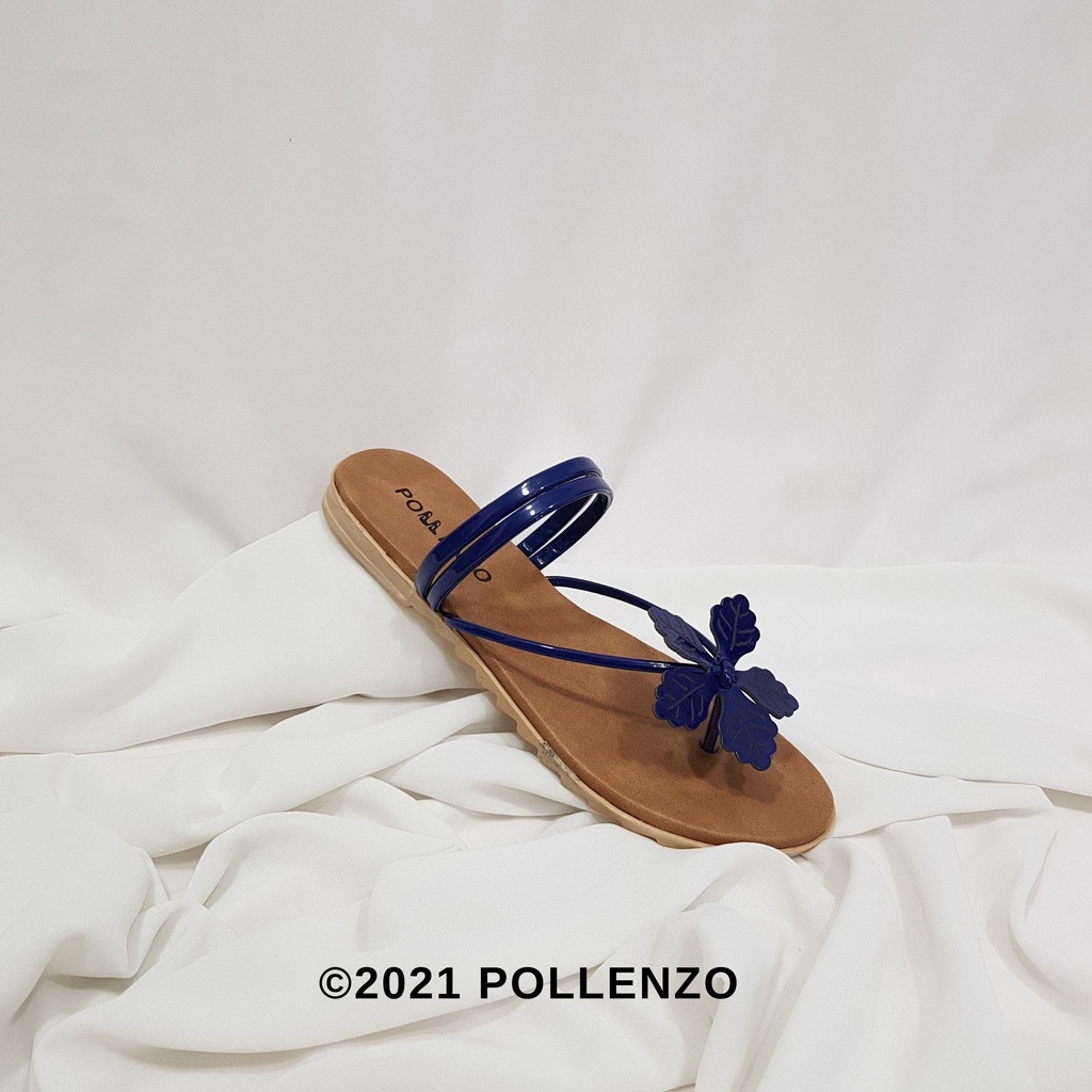 Pollenzo - Sandal Jepit Teplek Bunga Lia-086-NAVY