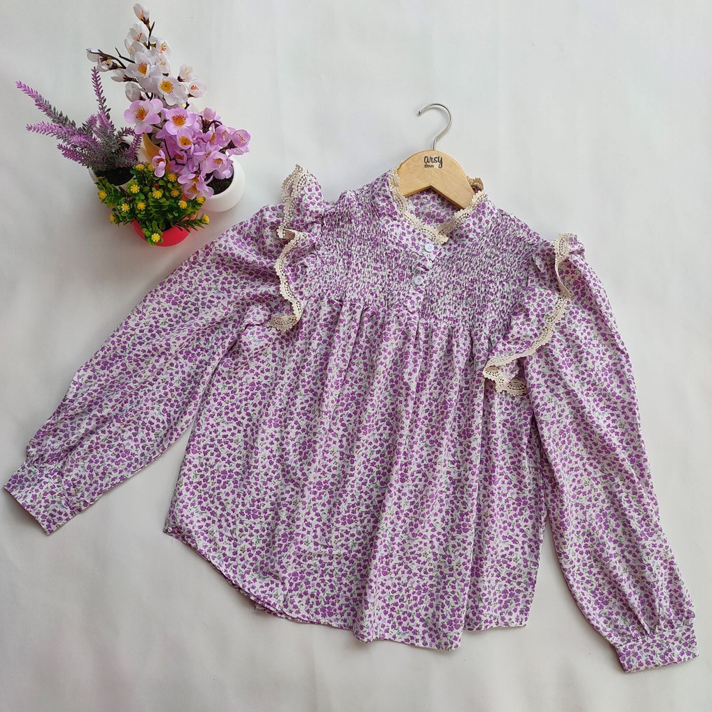 ARSY STORES | Blouse Wanita Korea Jumbo Balon Hitam Putih Korea - Nadian Blouse Korean Style-PURPLE2