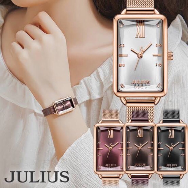 Jam Tangan Julius Wanita JA-1215 Original Rantai Pasir Kotak Panjang Kecil