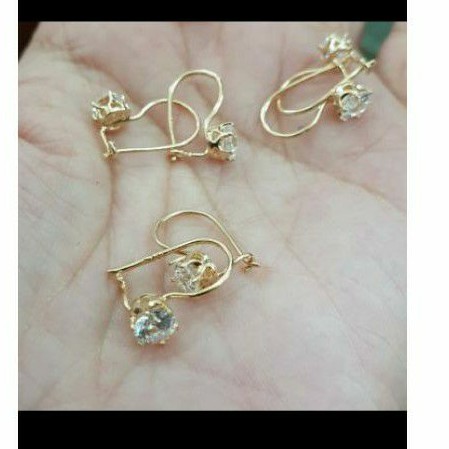 Anting desi gantung mata putih emas asli 700 70% tua