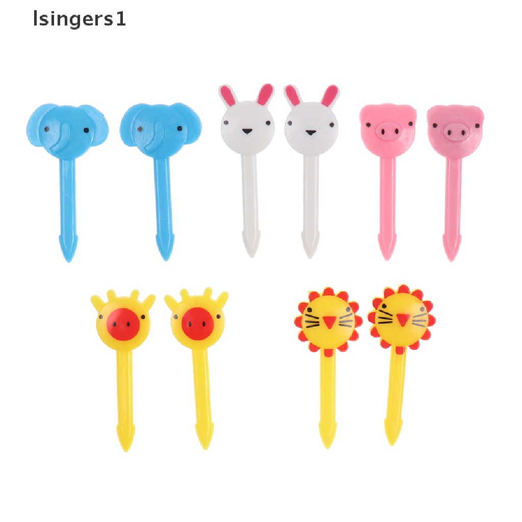 (lsingers1) 10pcs / Set Garpu Buah / Kue / Dessert Mini Motif Kartun Hewan Untuk Anak