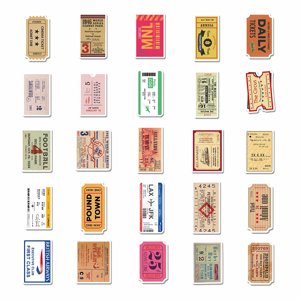 50pcs retro old ticket stubs art stickers decorative hand account stickers box computer waterproof stickers