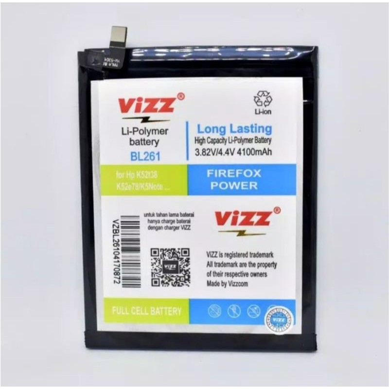 Baterai Batre Vizz Lenovo BL261 / Vibe K5 Note / A7020 Original Vizz