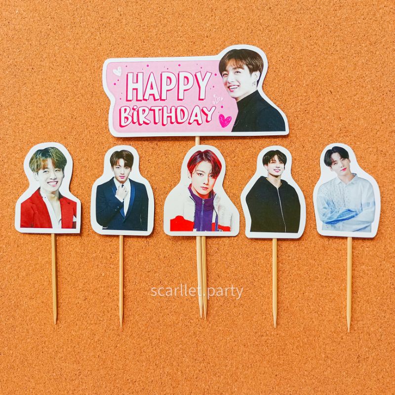 TOPPER KUE JUNGKOOK HIASAN HAPPY BIRTHDAY HBD BTS DEKORASI KUE TART ULTAH CUPCAKE BALON COOKY