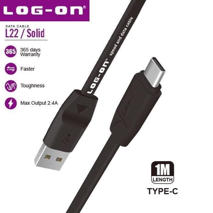 KABEL DATA CHARGER FLAT SERIES 2.4A SAFE AND SPEED - CB-L22 - TYPE C - 1M LOG-ON