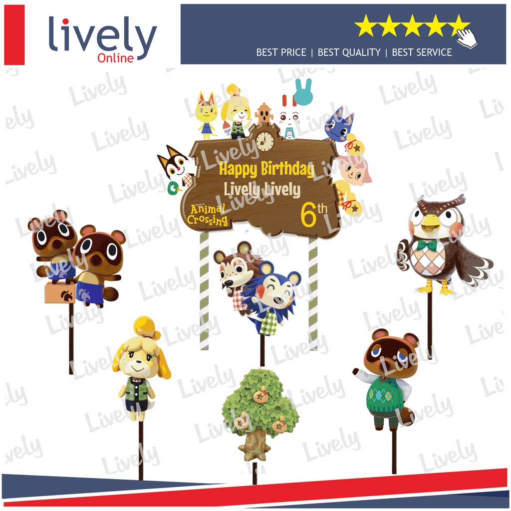 CUSTOM NAMA CAKE TOPPER KARAKTER ANIMAL CROSSING HIASAN KUE ULANG TAHUN HAPPY BIRTHDAY