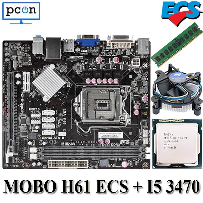 Paket Motherboard LGA 1155 H61 + Processor I5 3470 RAM 4GB dan Fan