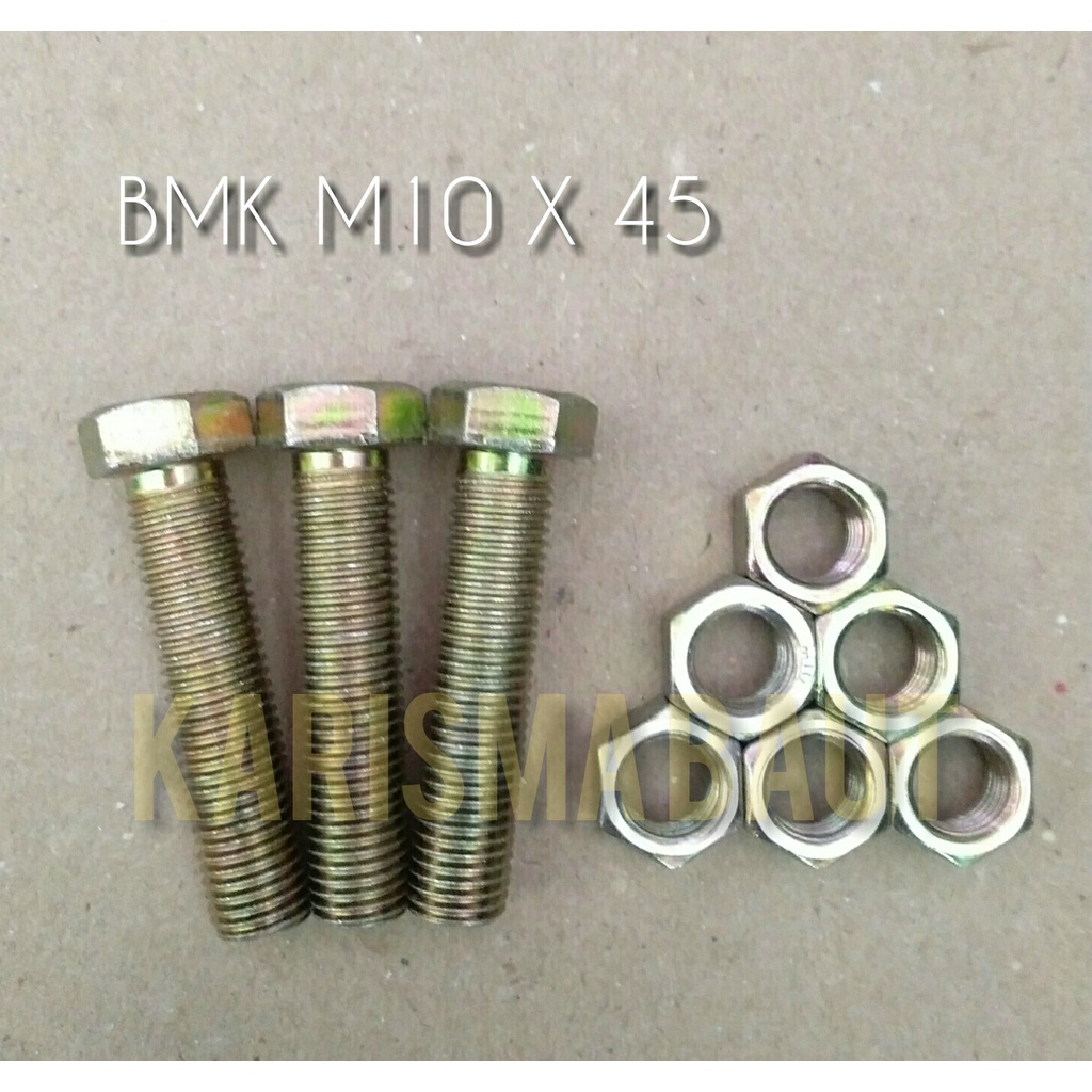 [1 set baut+mur] BMK M10X45 (Baut Mur Kuning M10 x 45)