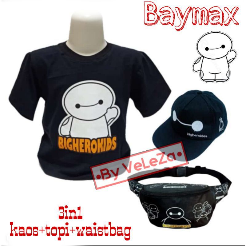 BAJU KAOS ANAK BAYMAX GRATIS TAS SELEMPANG TOPI BORDIR