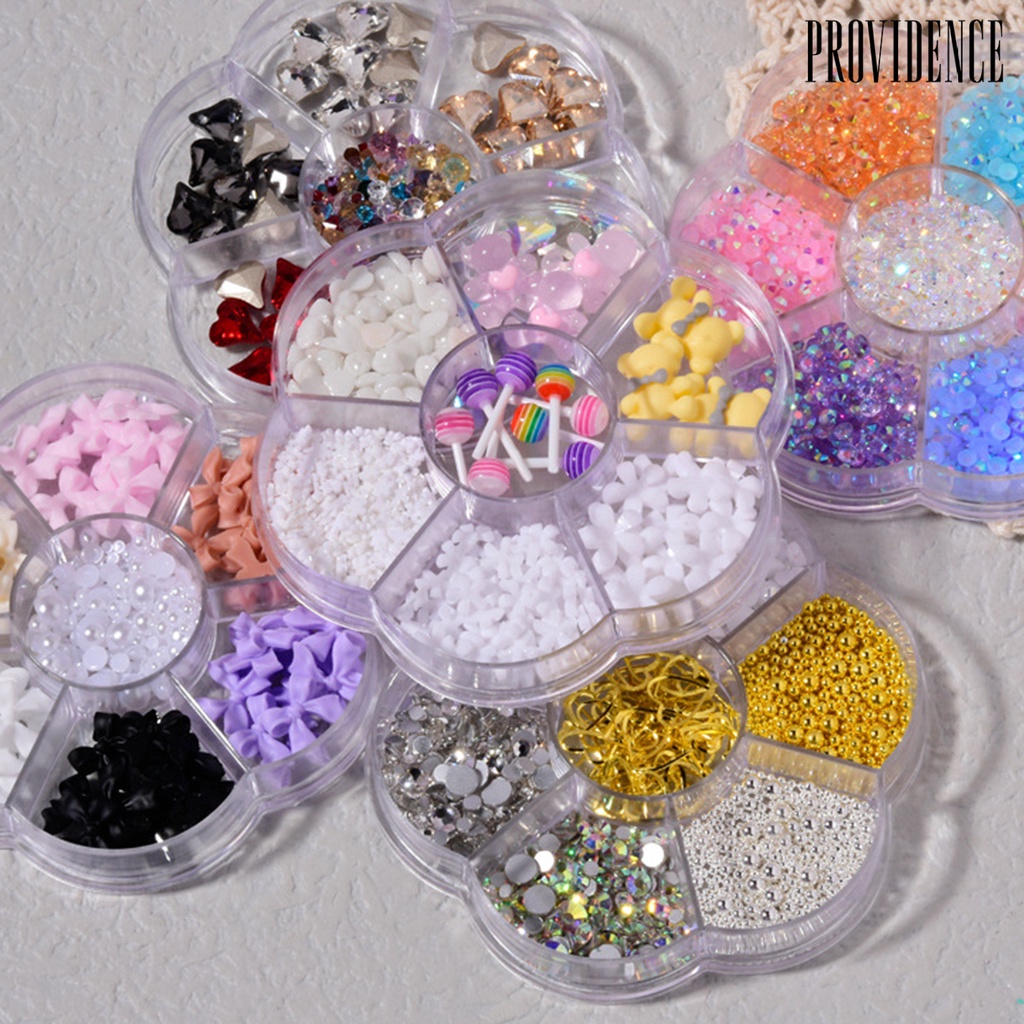 Providence 1 Kotak Hiasan Kuku Diy Bentuk Pita / Beruang / Mutiara Imitasi Untuk Nail Art