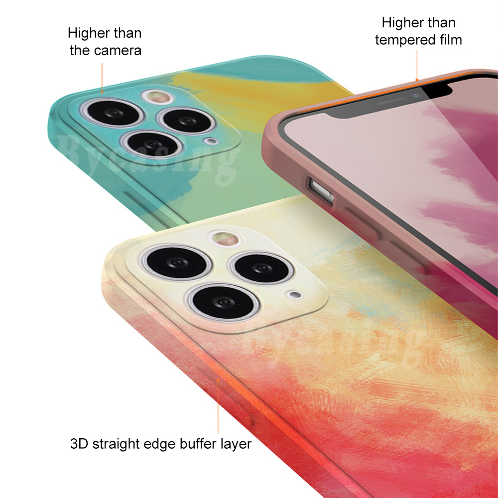 Colorful Liquid Silicone Case for VIVO Y21T Y21 Y21S Y33S Y15s Y12A Y20 Y12s Y11 2019 Y12 Y15 Y17 Y19 S1 V9 Y91C Y85 Y1S Y51A Y53S Watercolor Painted Anti Dirty Soft TPU Back Cover BY