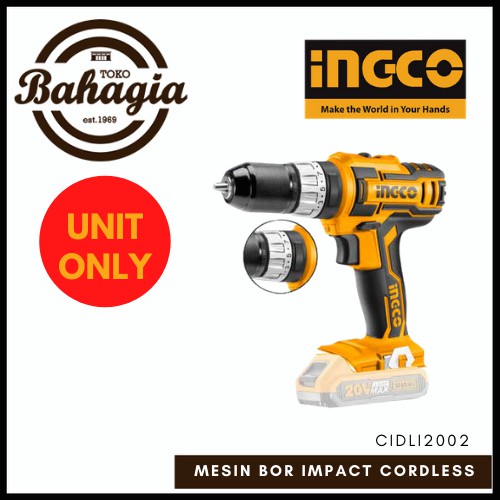 MESIN BOR IMPACT / BOR CORDLESS BATERAI 20V UNIT ONLY INGCO CIDLI2002